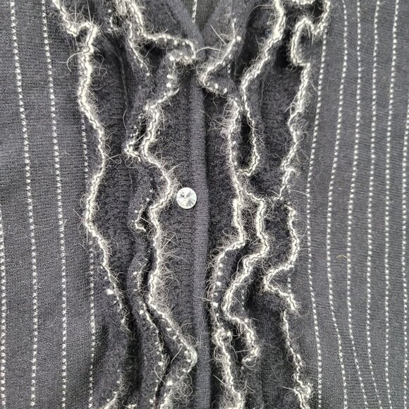 Susan Bristol 90's Vintage Deadstock Black White Striped Cardigan M Angora Blend - Picture 2 of 11
